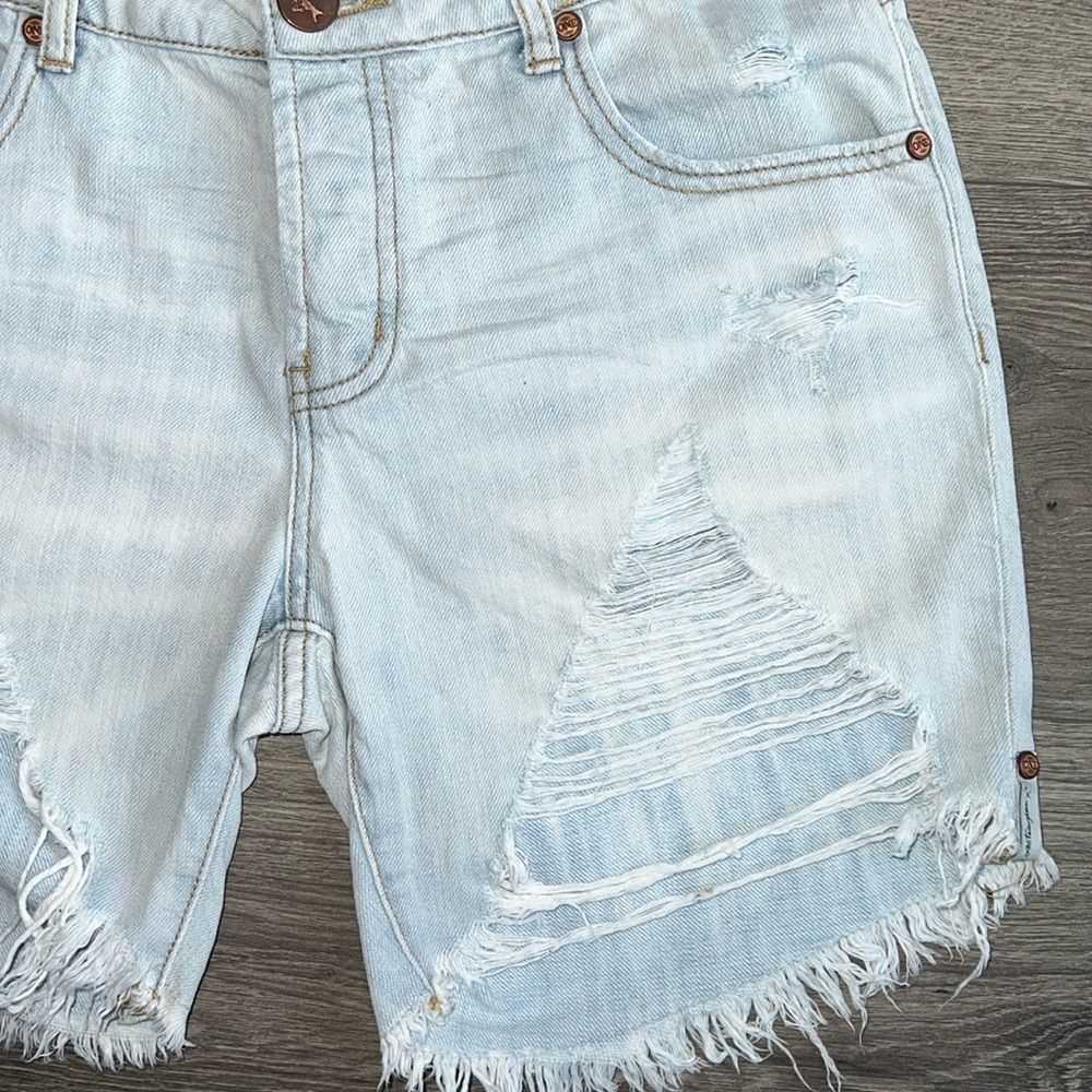 ONE TEASPOON Stevies Shorts Size 25 Long Length Light Blue Distressed Retro 90s - Picture 5 of 12